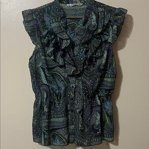 Larry Levine Multicolor Paisley Ruffle Blouse